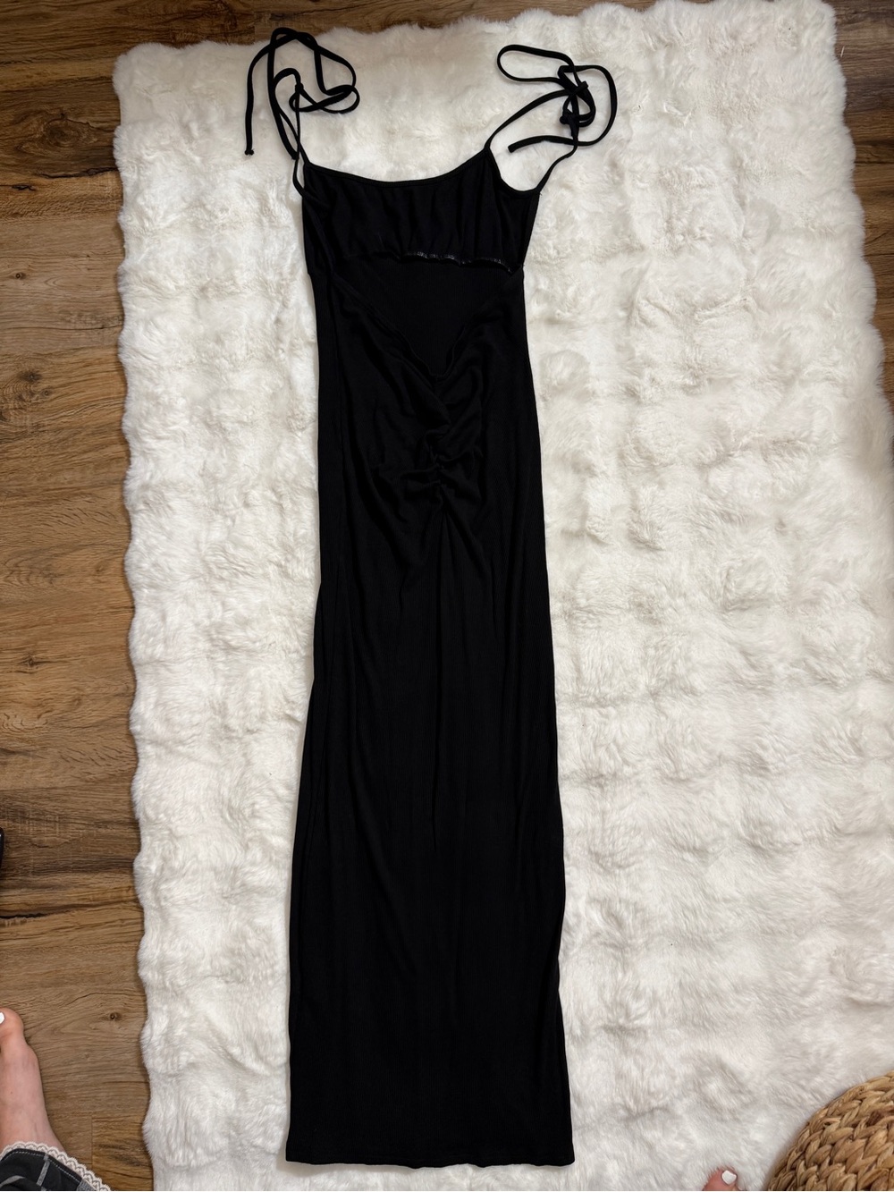 Black Ribbed Ruched Open Back Bodycon Maxi Dress Size S - Picture 3 of 4